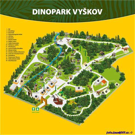 Mapa areálu a hlavních atrakcí DinoPark Vyškov