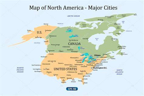 mapa severní ameriky a hlavní města