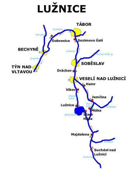 mapa údolí Lužnice a hlavní body