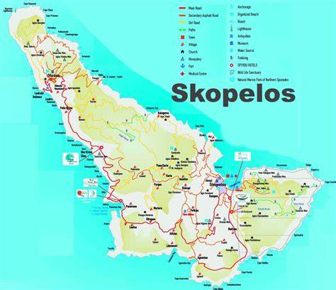 mapa ostrova Skopelos pro orientaci turistů