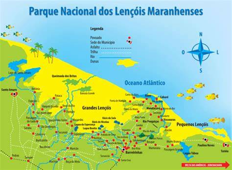 infografika mapa Lençóis Maranhenses a laguny