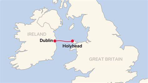 Mapa trasy Dublin - Holyhead trajekt