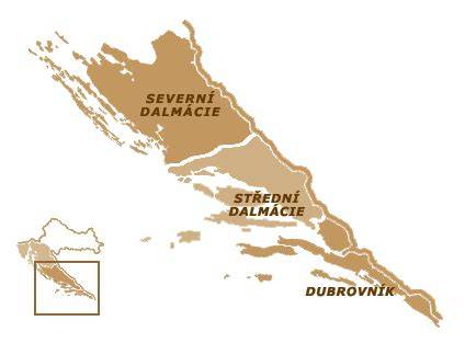 mapa oblastí Severní Dalmácie kolem Biogradu