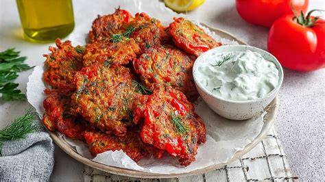 vizualizace tradiční rajčata a Tomatokeftedes