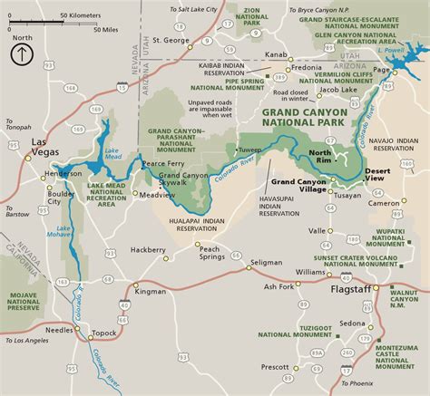 Mapa NP Grand Canyon a jeho geografie