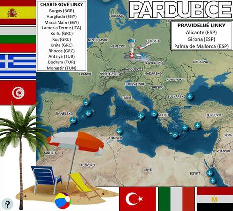 mapa evropských destinací oblíbených pro rodinné dovolené