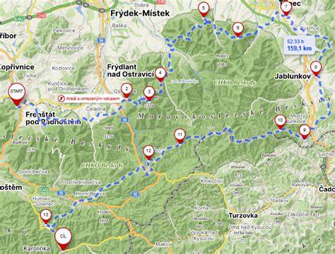 mapa regionu Beskyd a Javorového vrchu