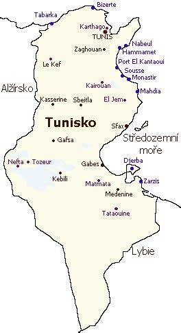 mapa tuniska a pobřeží (7 slov)