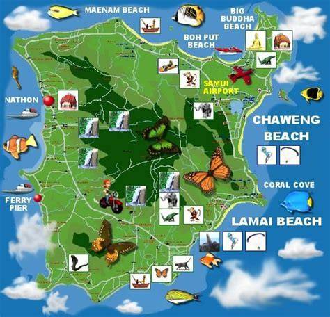 turisticky vyhledávaný Koh Samui mapa