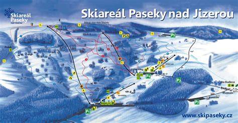 mapa okolí Paseky nad Jizerou s vyznačením skiareálu