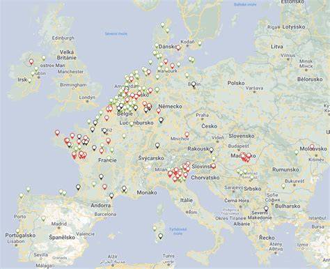 mapa telefonních sítí v Evropě