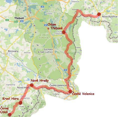 mapa trasy Posázavské stezky v údolí Sázavy