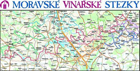 mapa cyklotras vinařské stezky jižní Moravy