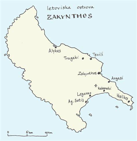 Zakynthos - mapka ostrova a hlavní letoviska