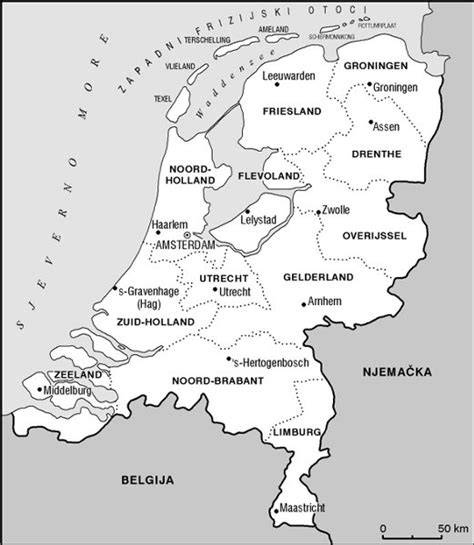 mapa Nizozemska a hlavních měst