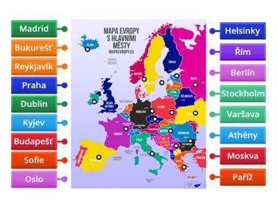 Mapa hlavních evropských měst pro eurovíkendy