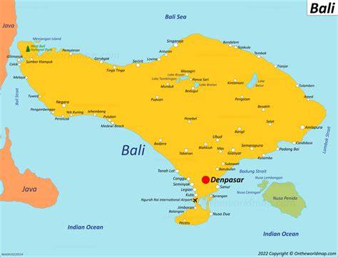 mapa Bali s hlavními oblastmi