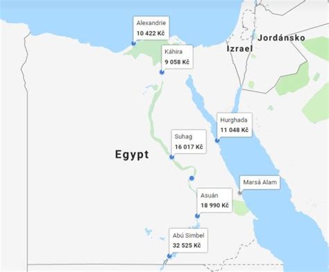 mapa destinací Egypta pro last minute
