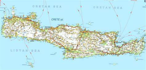 Mapa Kréty s polohou Maleme