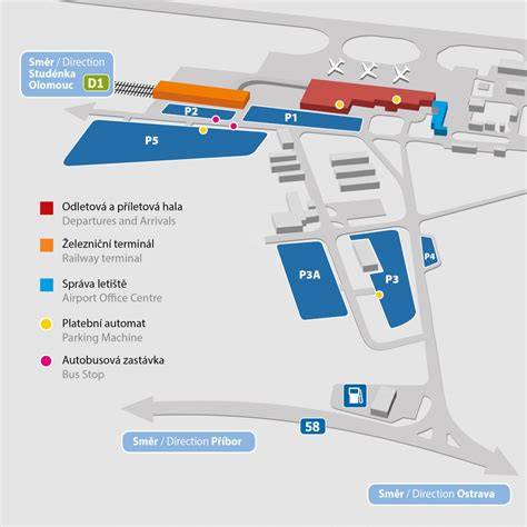 mapa dopravy a odbavovacích zón na pražském letišti