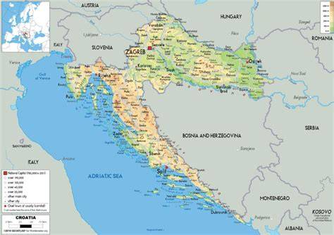 Mapa pobřeží Chorvatska a nejznámější kempy
