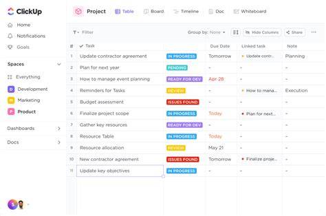 ClickUp Table View - přehledný způsob zobrazení dat