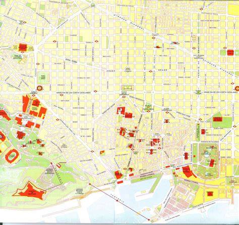 mapa Barcelony s turistickými zónami