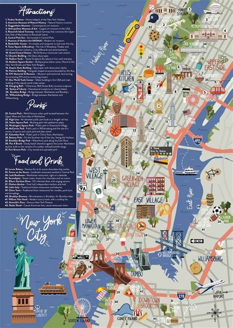 mapa s ikonami NYC a logy FDNY/NYPD