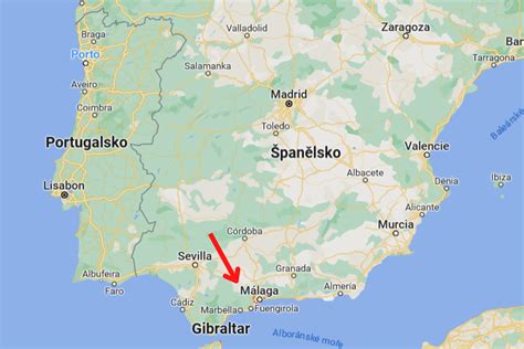 mapa trali a lokality kolem Malagy
