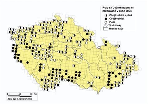 mapa výskytu obojživelníků a plazů v CR