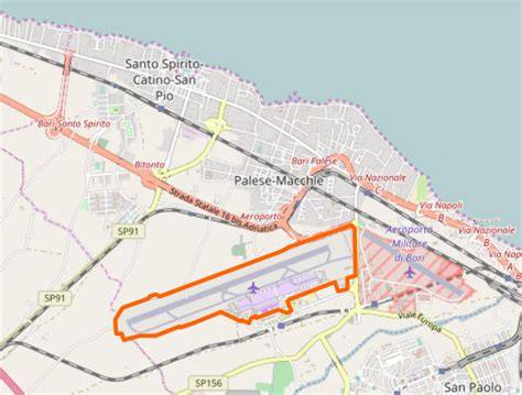 Mapa spojení letiště Bari s centrem