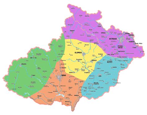 mapa regionu Vysočina a Moravy