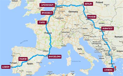 Interrail mapa pokrytí Evropy