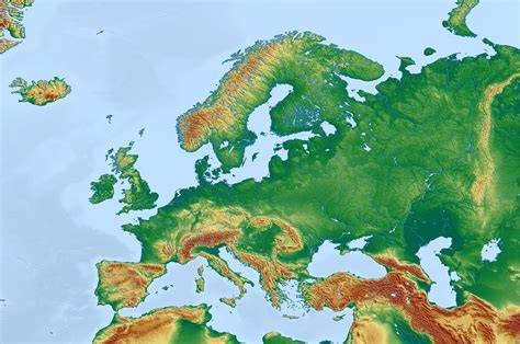 Topografická mapa Evropy na displeji