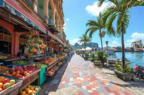 Port Louis ulice s deštníky