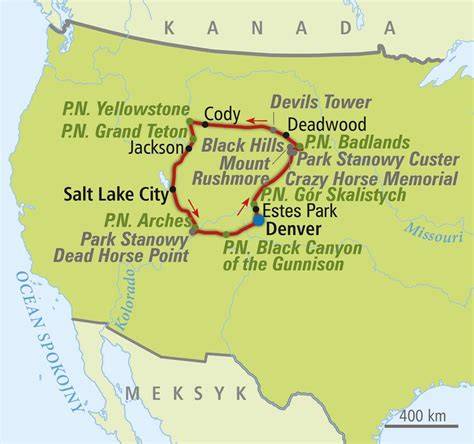 vizuální mapa oblastí u Yellowstone Lake aneb turisticky atraktivní místa
