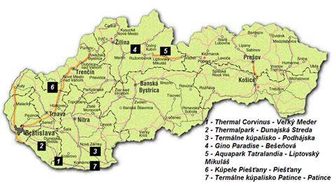 mapa nejznámějších termálních lázní Slovinska